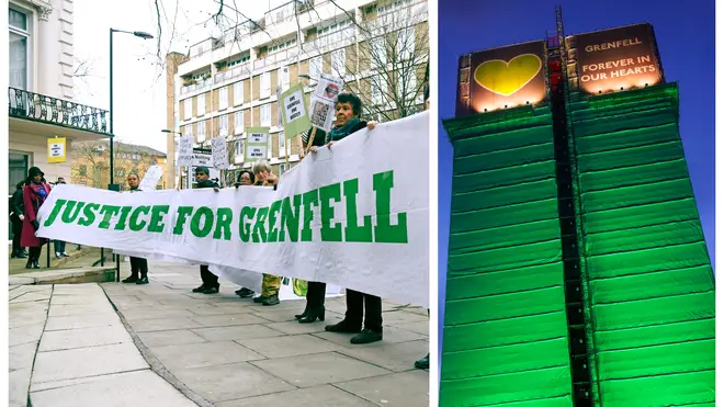Protesters outside the Grenfell Tower fire inquiry