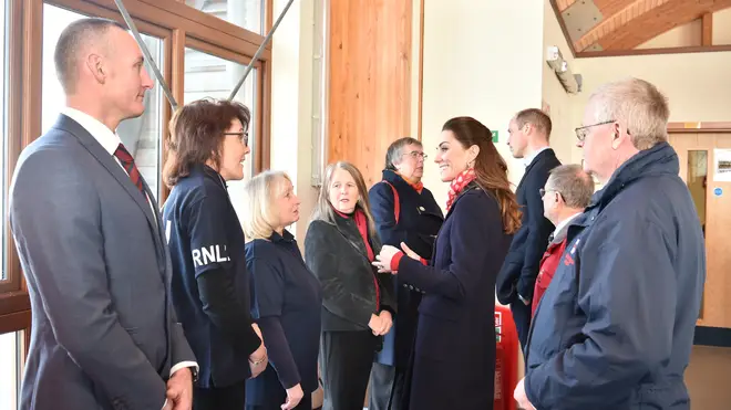The Duke and Duchess spoke to volunteers at the lifeboat centre