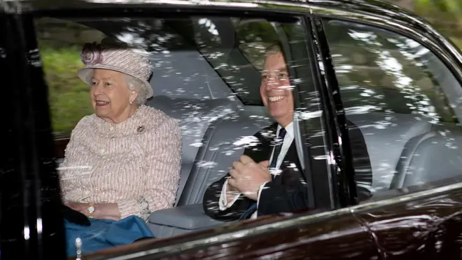 The Queen and Prince Andrew attending a Sunday church service