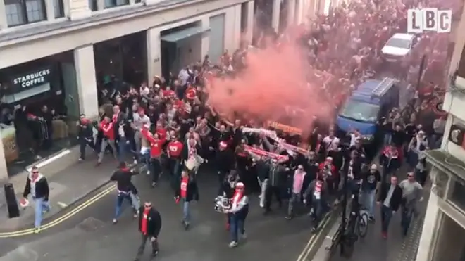 Cologne Fans march through streets of London