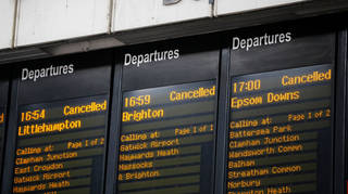 More cancelled trains show on a station board in London