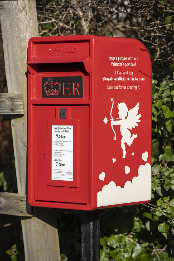 The letterbox is decked out with a white Cupid stencil