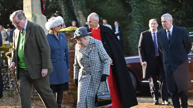 Prince Andrew is seen with his mother going to Church