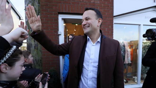 Taoiseach Leo Varadkar high fives local children while on the campaign trail in Enfield, Co. Meath
