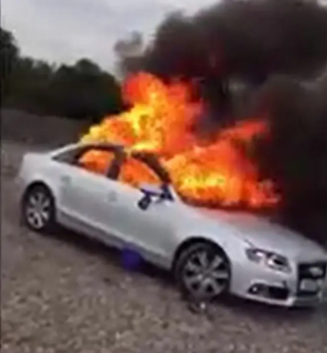 The Audi A4 was destroyed in the riot