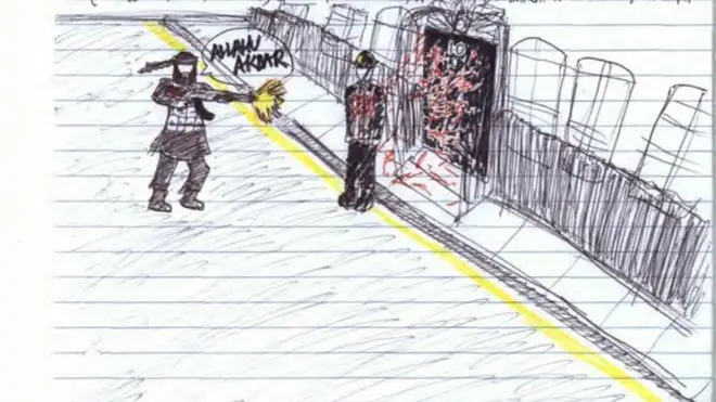 A sketch released by Metropolitan Police showing a terrorist outside 10 Downing Street was shown to his previous trial