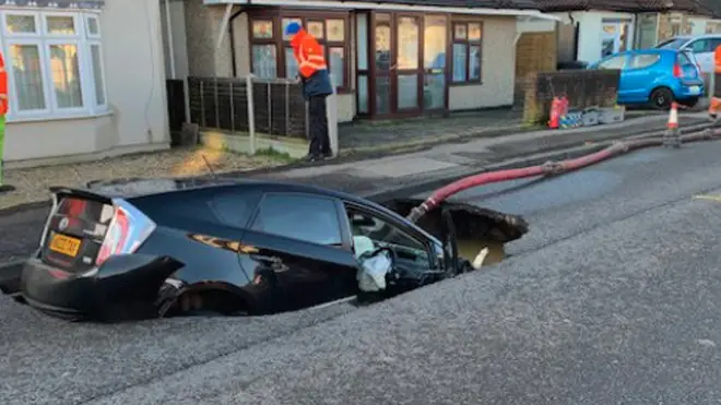 The car was swallowed up by the sinkhole in Essex