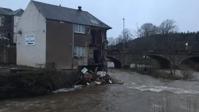 a guest house in Hawick in Scottish Borders has partially collapsed
