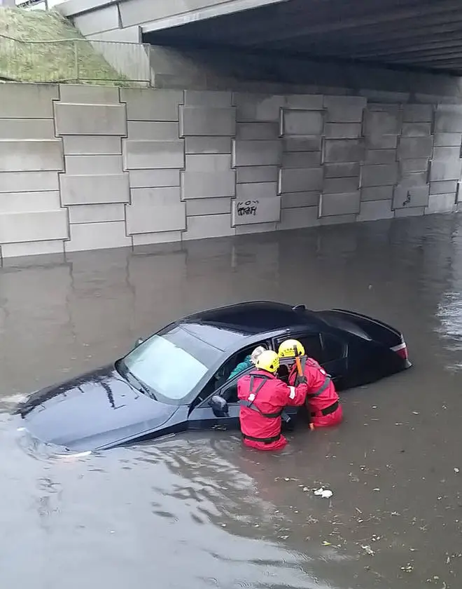 In some areas firefighters rushed to rescue people trapped in vehicles