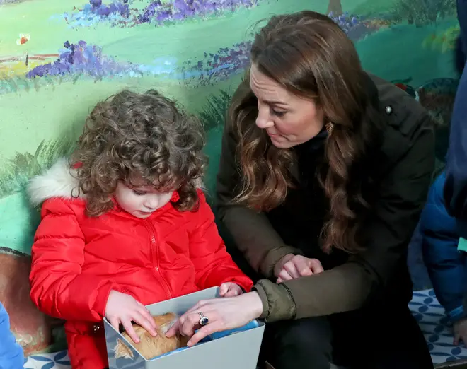 The Duchess of Cambridge met with young children on the farm