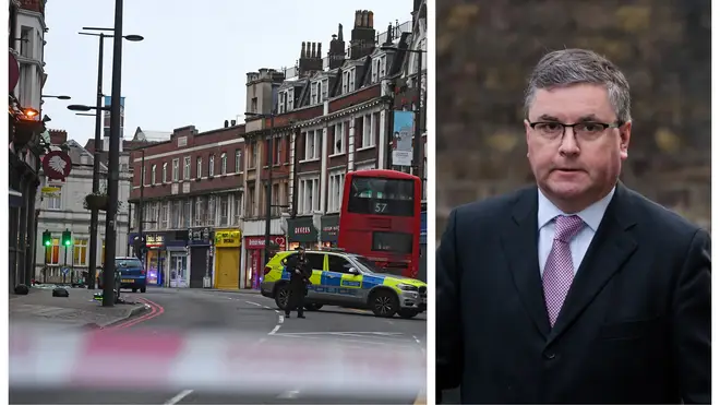 The scene of the Streatham terror attack / Justice Secretary Robert Buckland