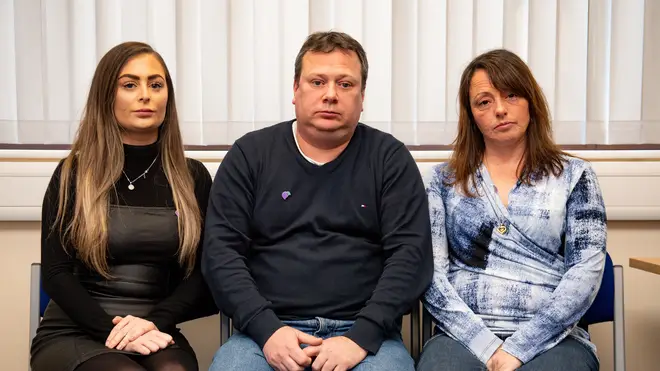 (left to right) Leah Croucher's sister Jade Croucher, father John Croucher and Mother Claire Croucher