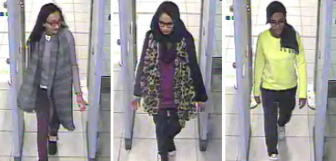 Begum (centre) was one of three schoolgirls from Bethnal Green who joined ISIS in 2015