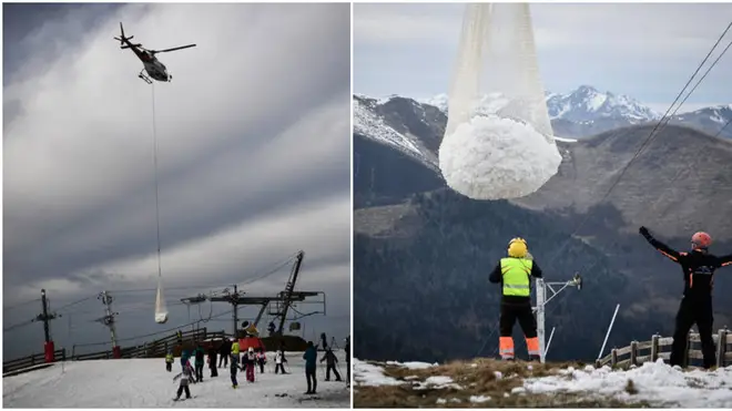 Helicopters were used to deliver snow to the ski resort