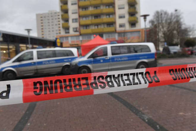 Police tape at the scene of the shooting in the German town of Hanau