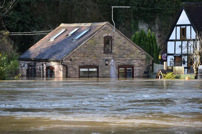 Flood defences in Ironbridge have been overwhelmed by the volume of water