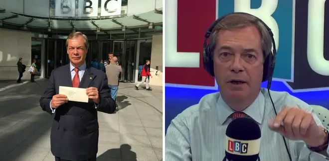 Nigel Farage hand-delivers complaint to BBC.