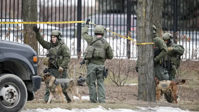 Police respond to reports of an active shooting at the Molson Coors Brewing Co. campus in Milwaukee