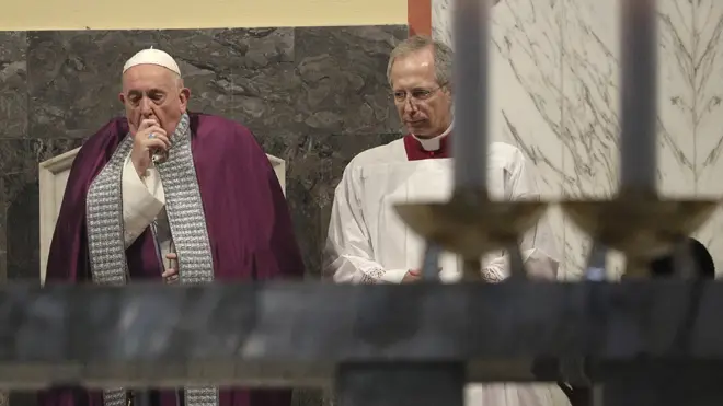 The pope was seen unwell at a service yesterday