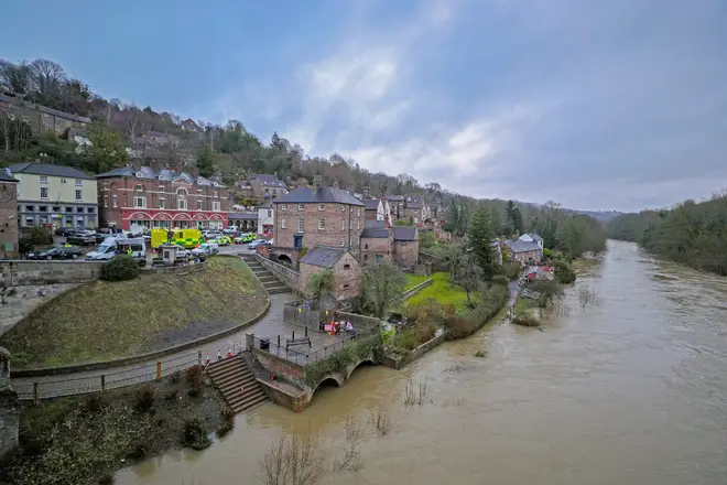 Flood defences have given way to the River Severn, including at Ironbridge on its banks