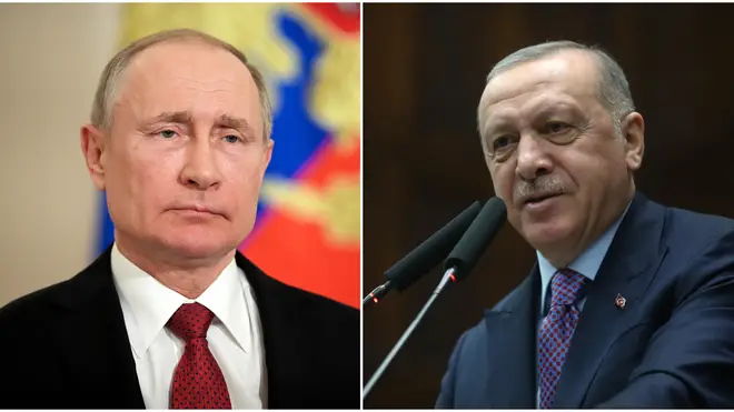 Putin (L) and Erdoğan (R) have spoken on the phone to discuss the Syrian conflict