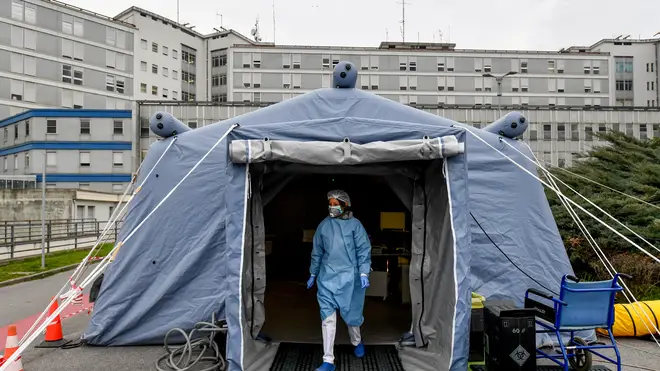 An isolation tent outside an Italian hospital