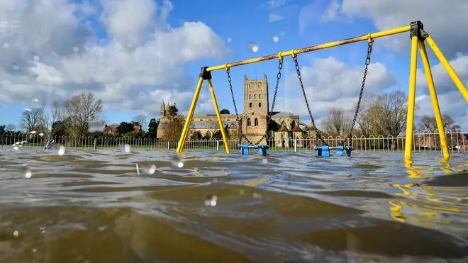 A children's playground is under water in Tewkesbury