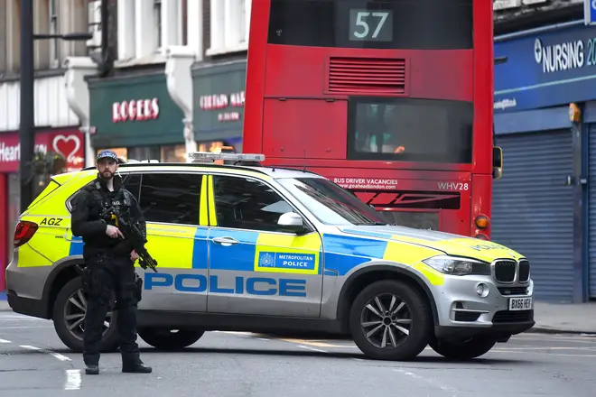 Armed police at the terror attack scene in Streatham High Road, south London