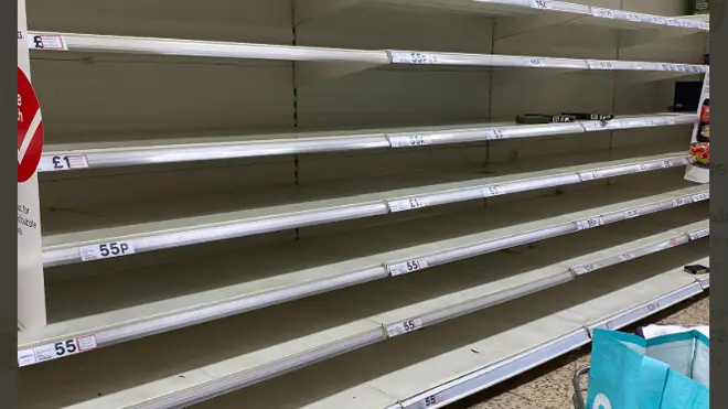 Shelves emptied of pasta in Tesco in Horsham