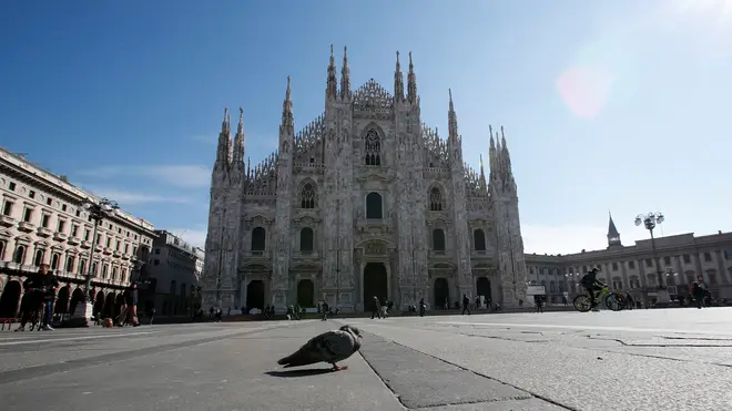 File photo: Milan's Duomo is deserted amid the lockdown