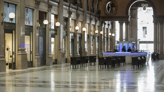 A deserted shopping concourse in Rome