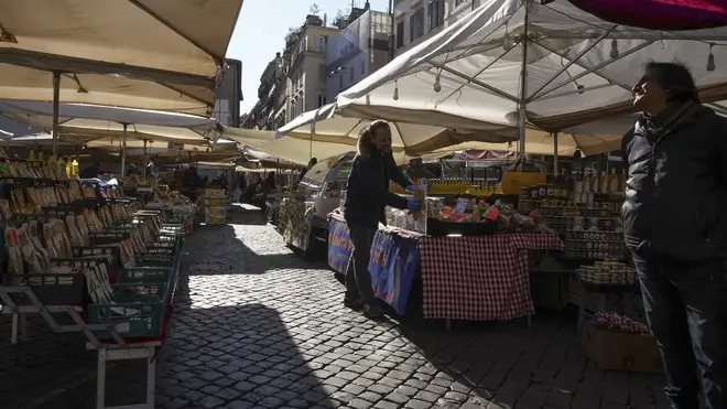 The Campo dei Fiori market in Rome was empty on Tuesday
