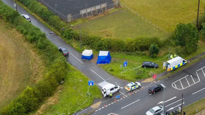 An aerial view of the scene at Ufton Lane, near Sulhamstead, Berkshire, where Pc Andrew Harper died