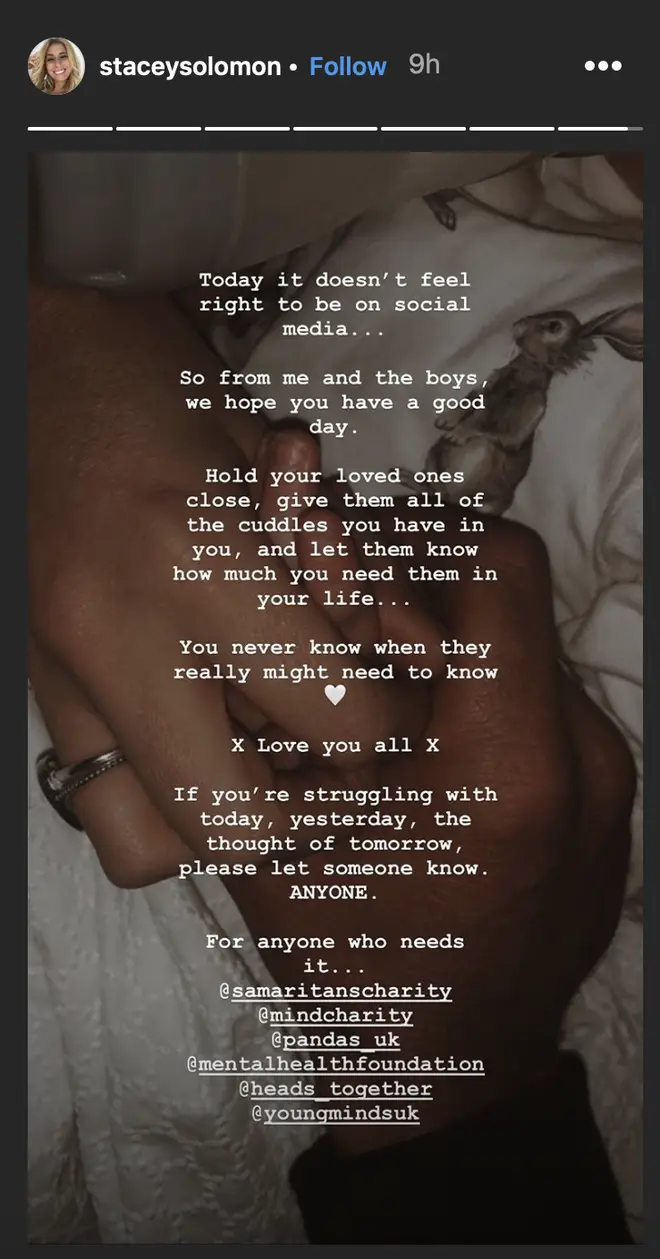 Stacey Solomon posted an emotional message on her Instagram Story