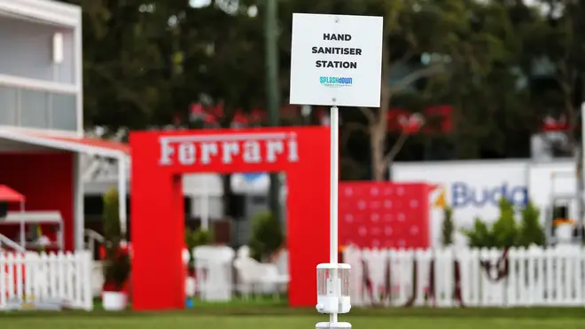Hand sanitiser stations have been erected around Albert Park, Melbourne, ahead of the Australian Grand Prix