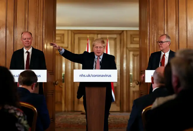 Prime Minister Boris Johnson spoke yesterday at a news conference inside 10 Downing St