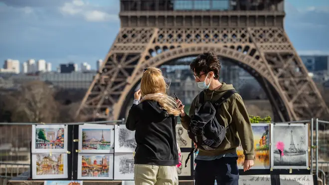Tourists are seen on the Place du Trocadero in Paris