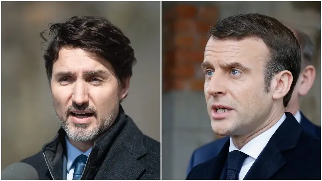 Trudeau (L) and Macron (R) say Canada's and France's borders will close