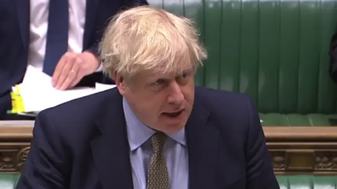 Prime Minister Boris Johnson in an almost deserted Commons chamber