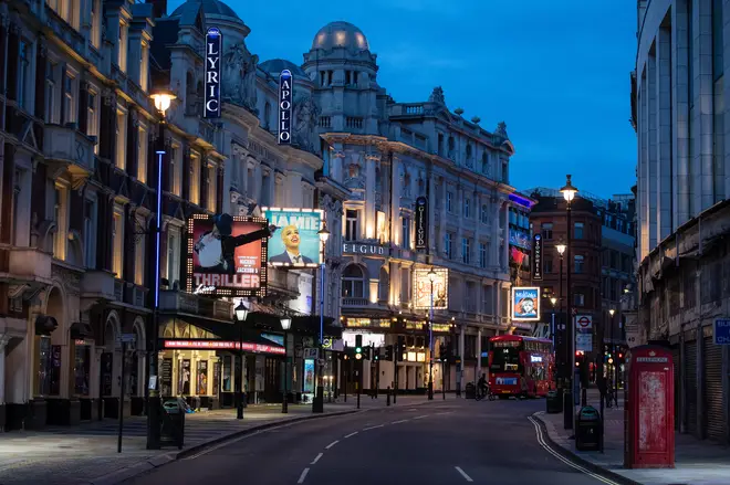 The usually bustling streets of the West End lie deserted after the Government told people to stay in their homes