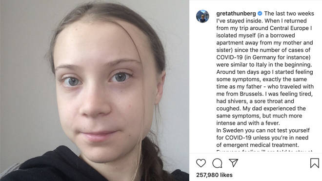 Greta Thunberg says she believes she has had coronavirus