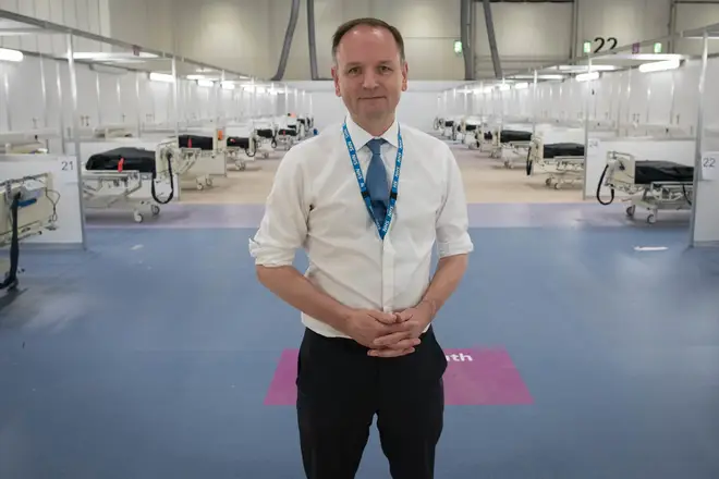 NHS England's chief executive Simon Stevens visited the ExCel centre