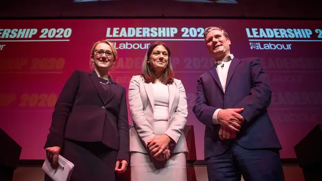 (left to right) Labour leadership candidates Rebecca Long-Bailey, Lisa Nandy and Sir Keir Starmer after a Labour leadership husting