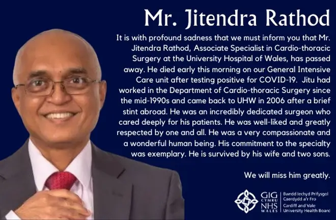 Surgeon Jitendra Rathod died on Monday in Cardiff