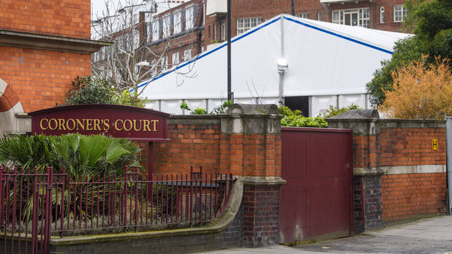 A temporary structure is built in the grounds of Westminster Coroners Court, to expand the mortuary's capacity during the Coronavirus outbreak