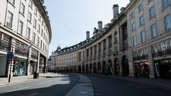 London's Regent Street deserted in the coronavirus lockdown