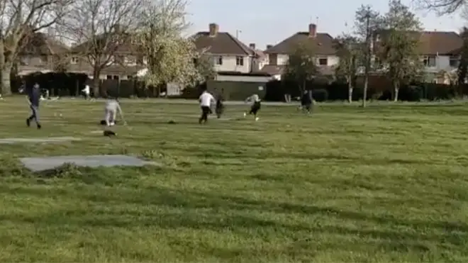 Police broke up a group of 20-30 men playing cricket in a London park