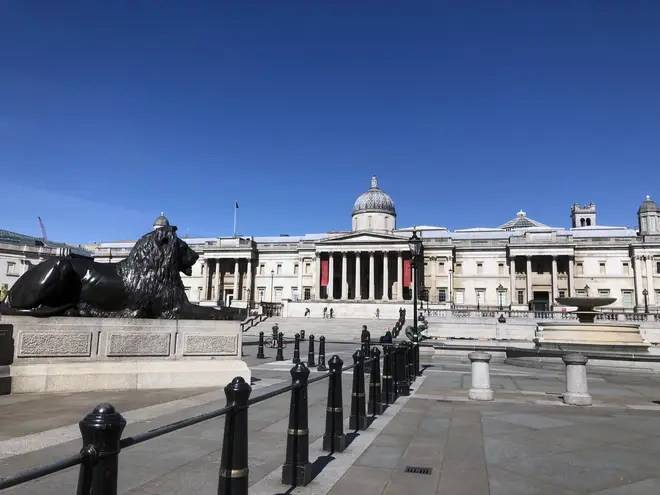 Deserted Trafalgar Square, London, during lockdown