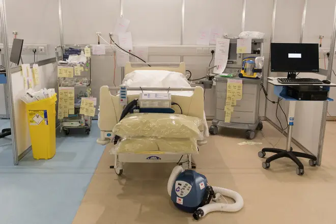A bed in the ExCel London's NHS Nightingale which opened last week