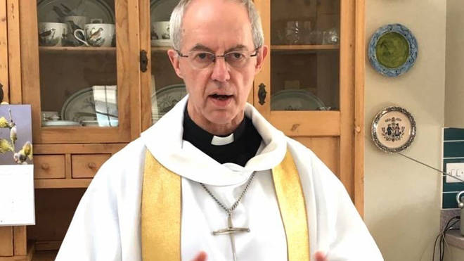 Justin Welby recording his Easter Sunday sermon in the kitchen of his flat